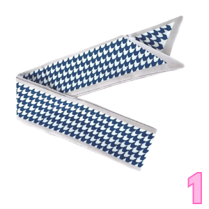 Women’s printed scarf in blue and white with repeating houndstooth/check pattern