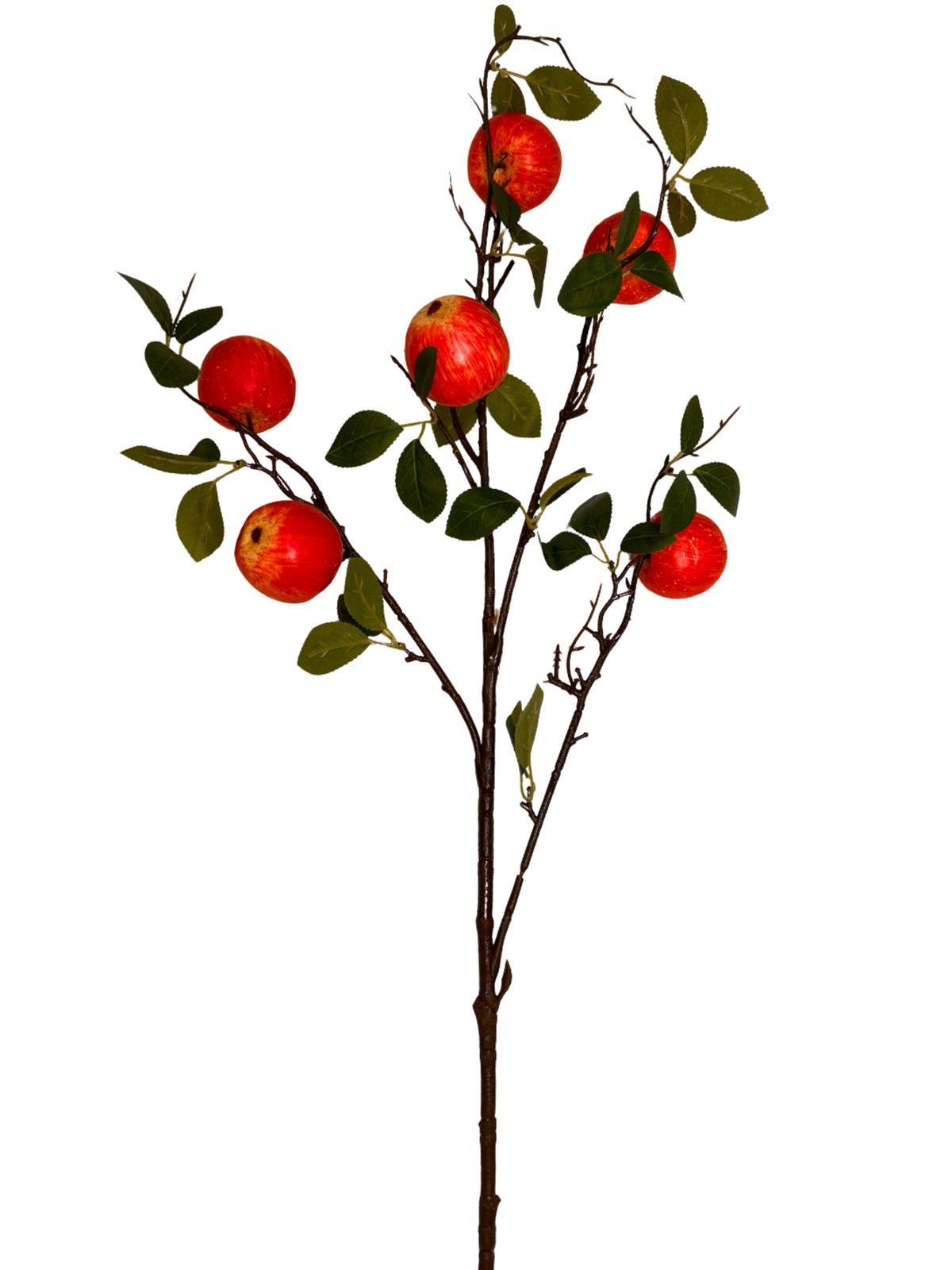 Artificial apple stem with red and orange apples and green leaves on branching stems