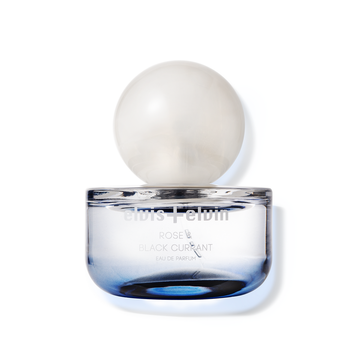 Rose & Black Currant Eau de Parfum with frosted globe cap and blue-tinted base