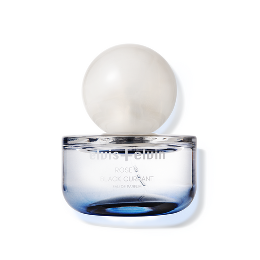 Rose & Black Currant Eau de Parfum with frosted globe cap and blue-tinted base