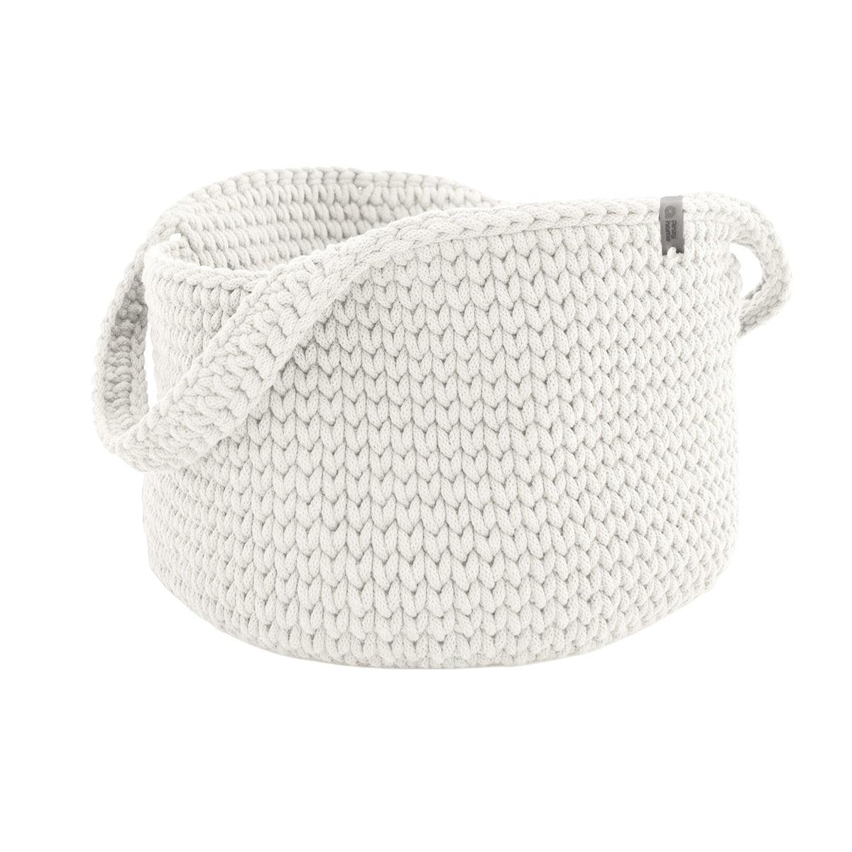 Round knit storage basket with handles, bright white