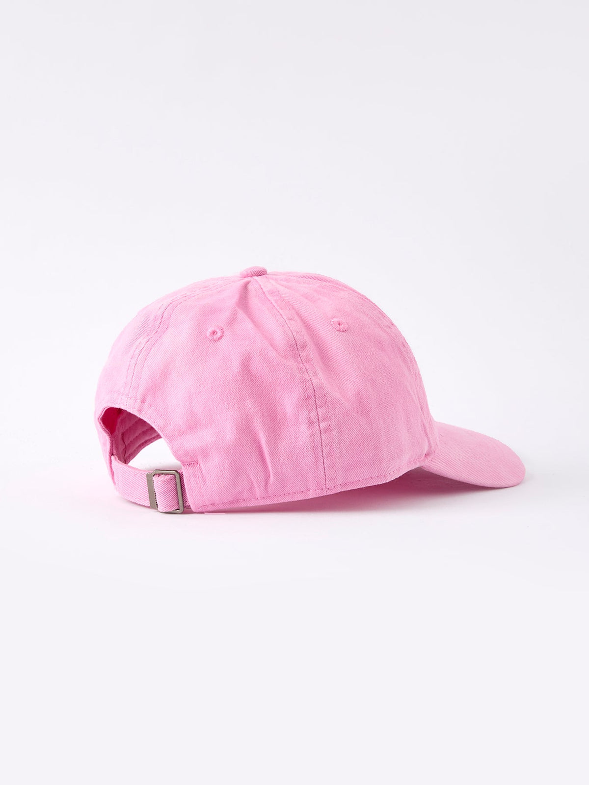 Pink girls baseball cap, side view with adjustable back strap and curved brim