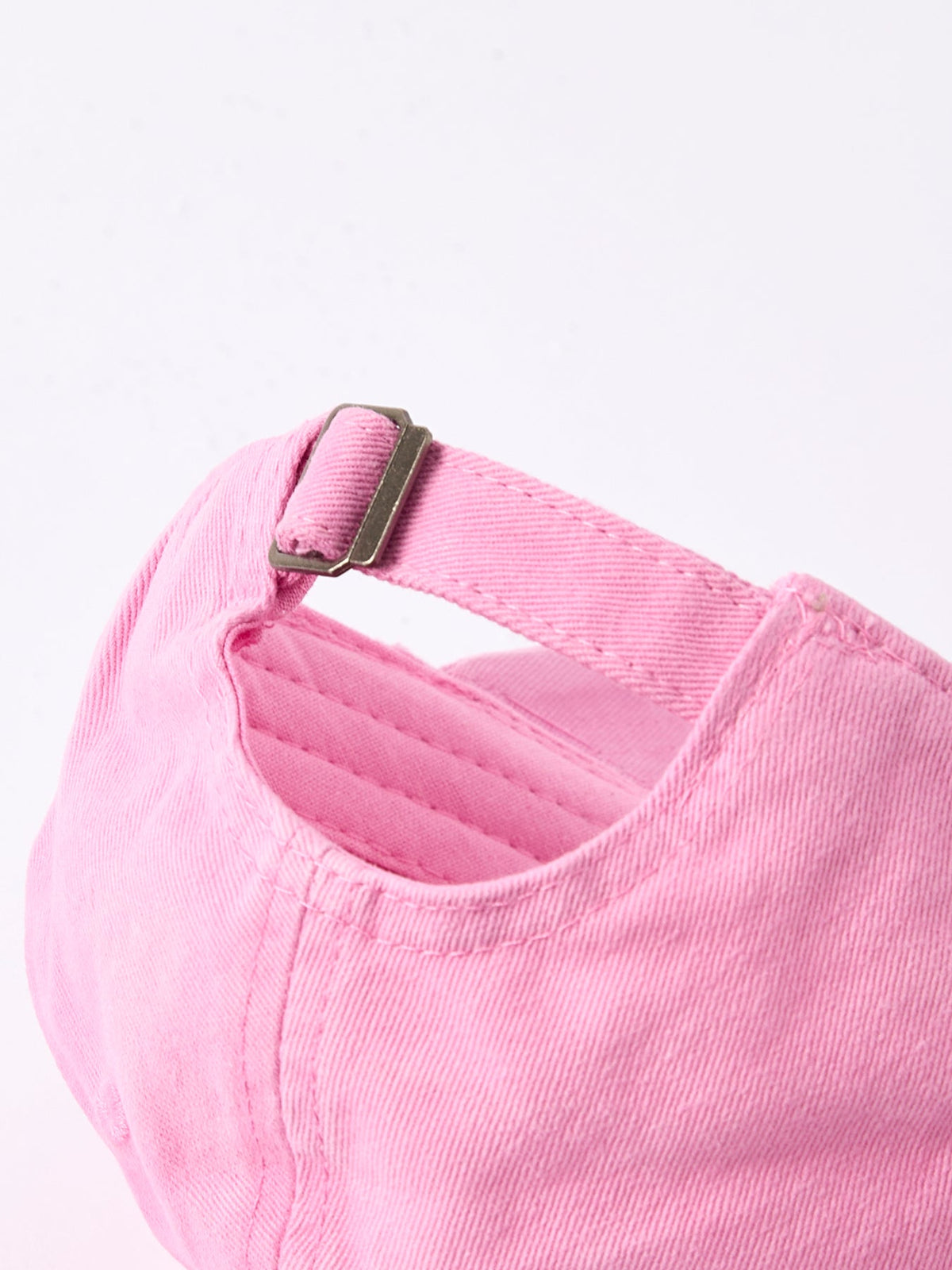 Pink girls hat back with adjustable fabric strap and stitched ventilation panels