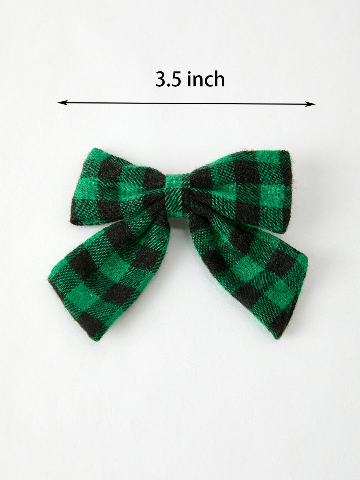 Plaid bow hair clip, green and black check, 3.5 in metal clip