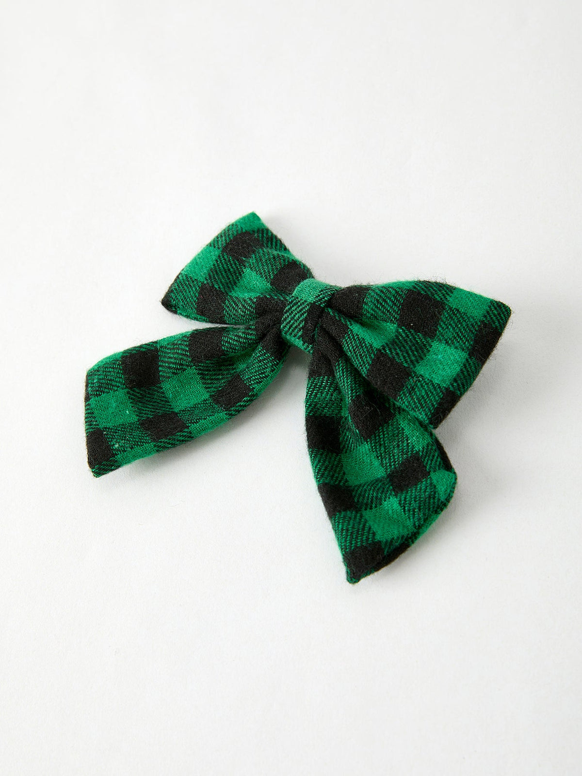 Plaid bow hair clip, green and black check bow with metal barrette