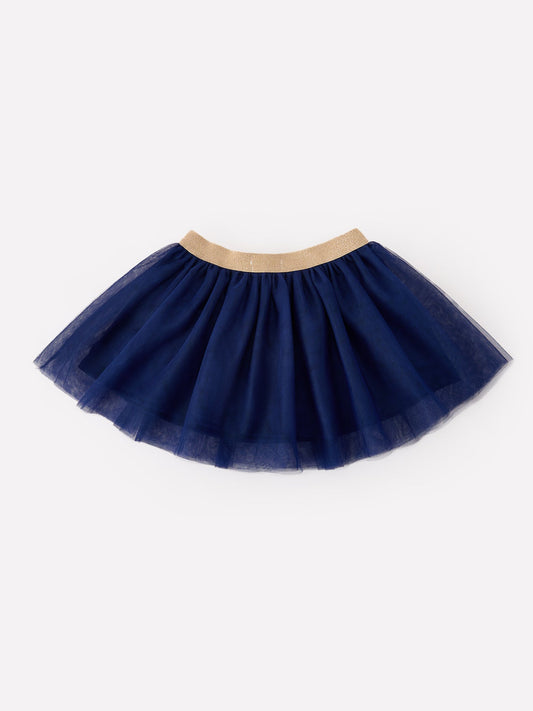 Girls navy tulle tutu skirt with gold glitter waistband