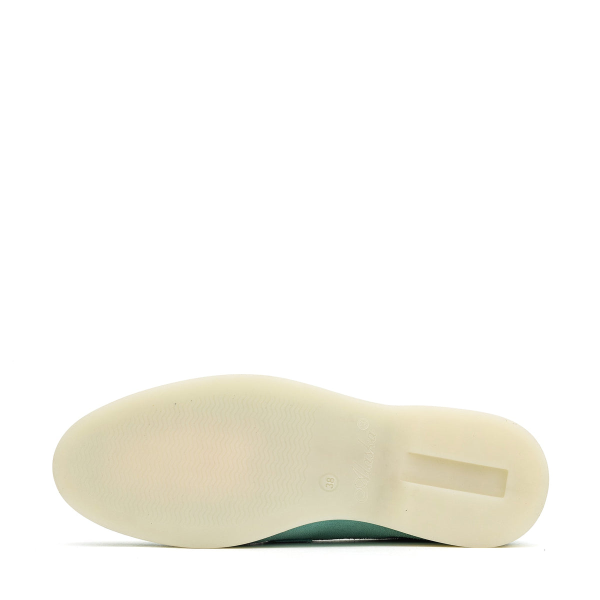 Loafer pair showing textured cream outsoles