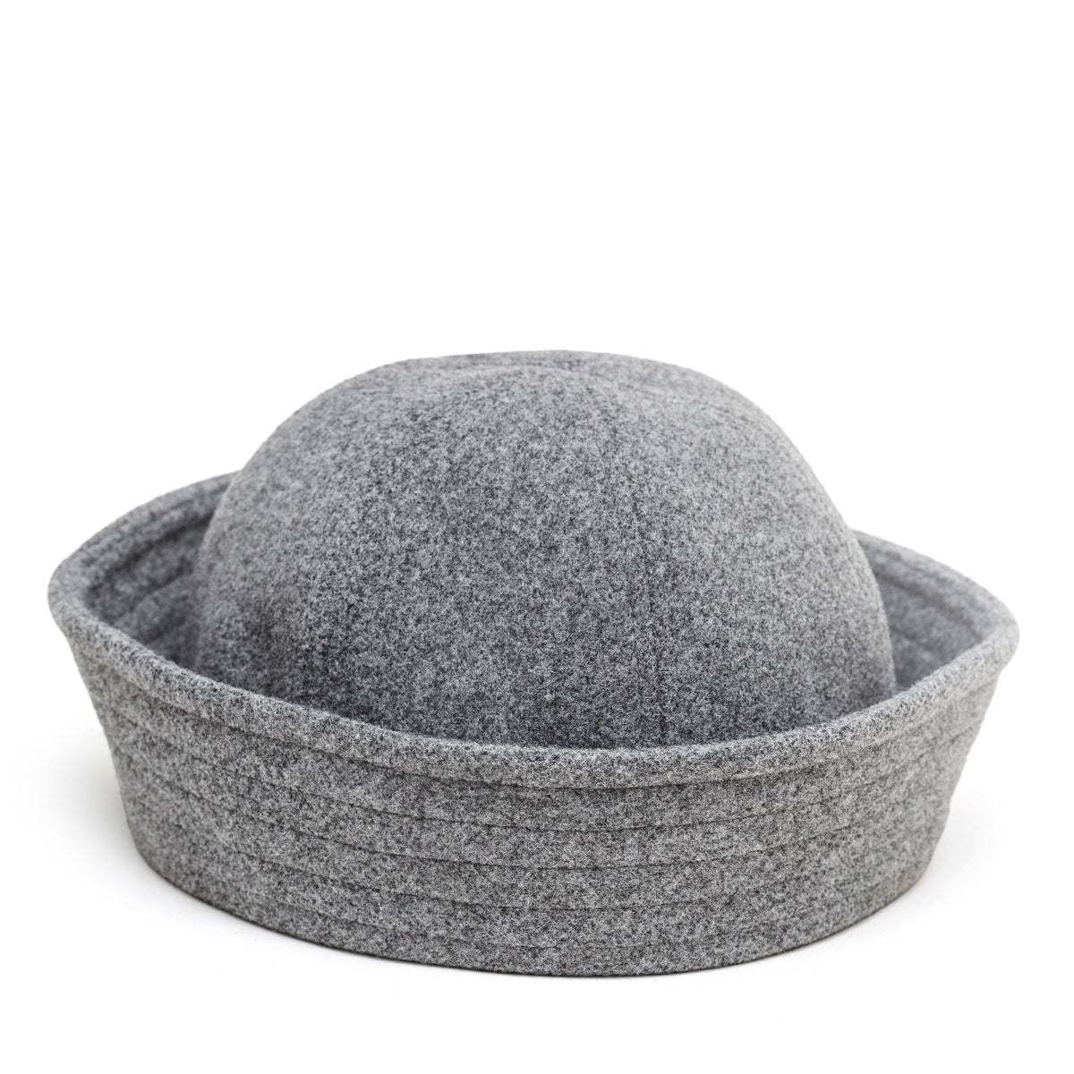 Light grey sailor hat shown from the side, with a rounded crown and wide upturned band