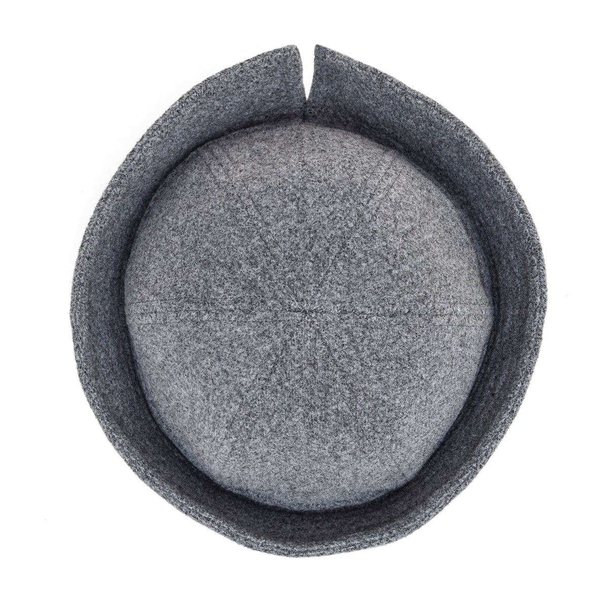Light grey sailor hat viewed from above, showing its rounded crown and split band