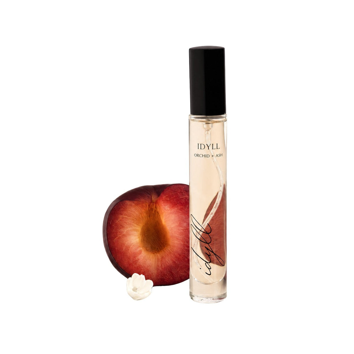 Jasmine incense & vanilla travel perfume spray bottle with black cap and glass tube