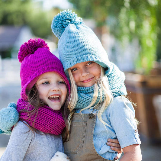 Toddler Girl Warm Earflap Knit Hat (Fleece Lined) - Winter Blue