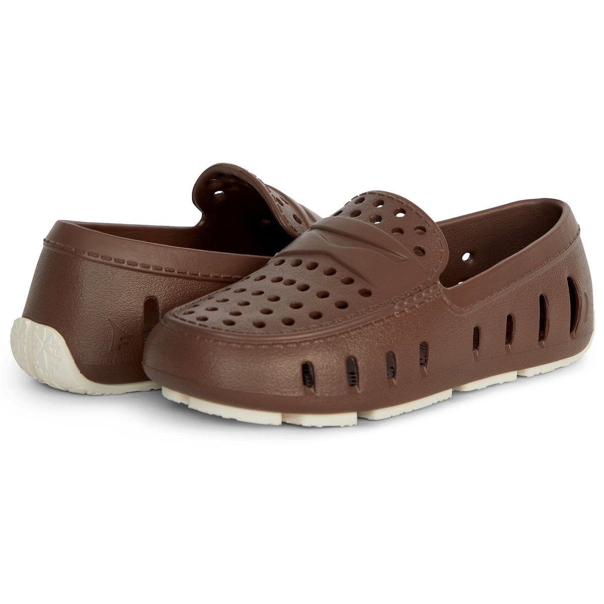 Kids brown slip-on loafers with perforated vamp and cushioned light sole