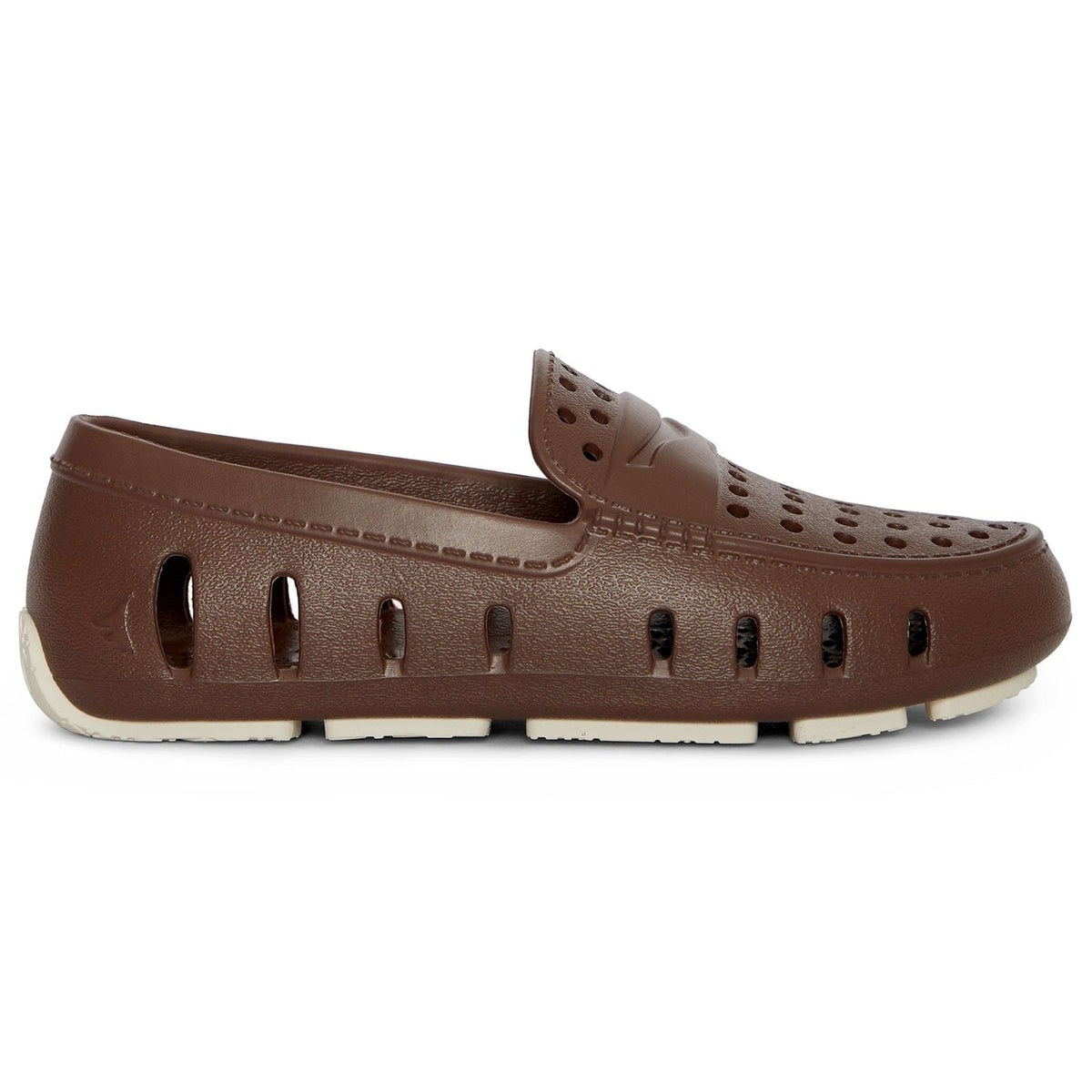 Kids brown loafer with perforated upper, slip-on band, and textured rubber sole