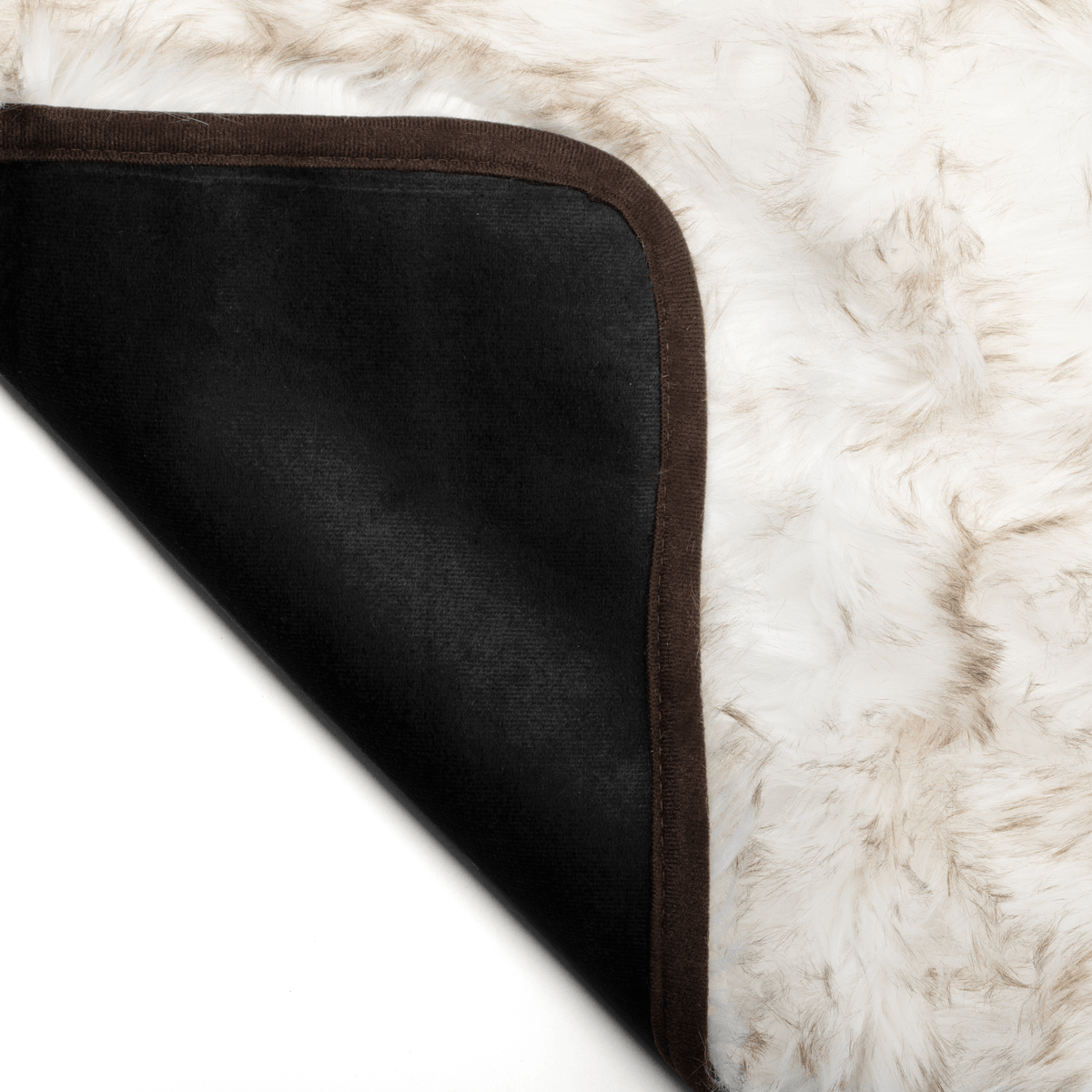 Waterproof pet bed runner corner with brown-trim edge and dark backing