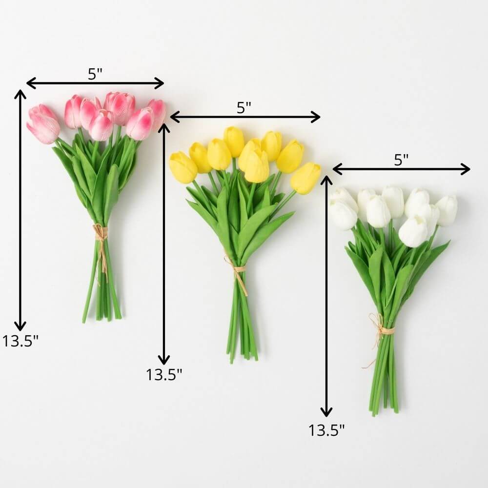 Tulip flower bunch set (pink, yellow, white) with 13.5 in height and 5 in width.