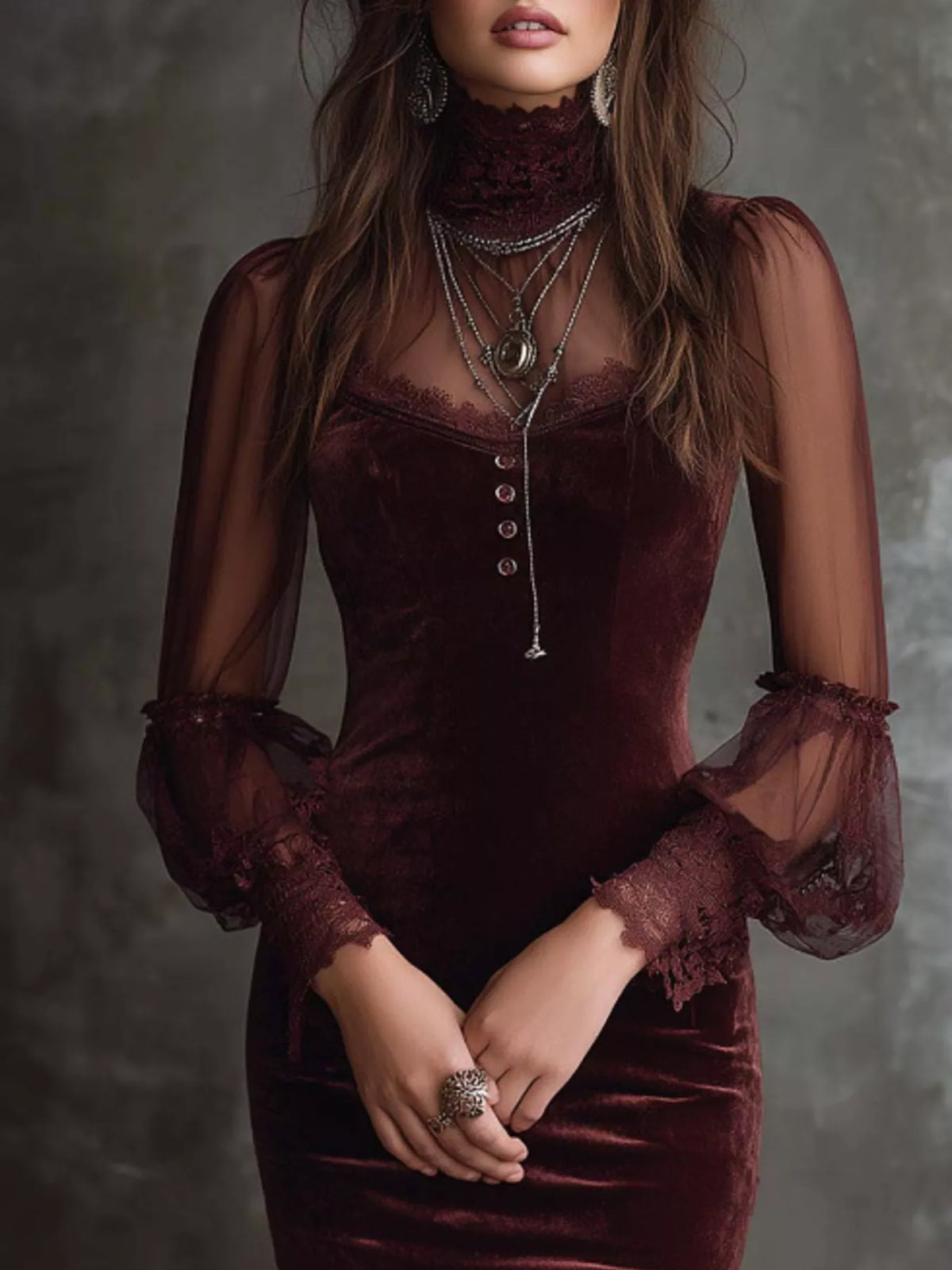 Velvet & Sheer Fitted Dress