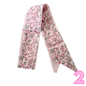 Women’s printed scarf in light pink with small floral vines and sheer edges