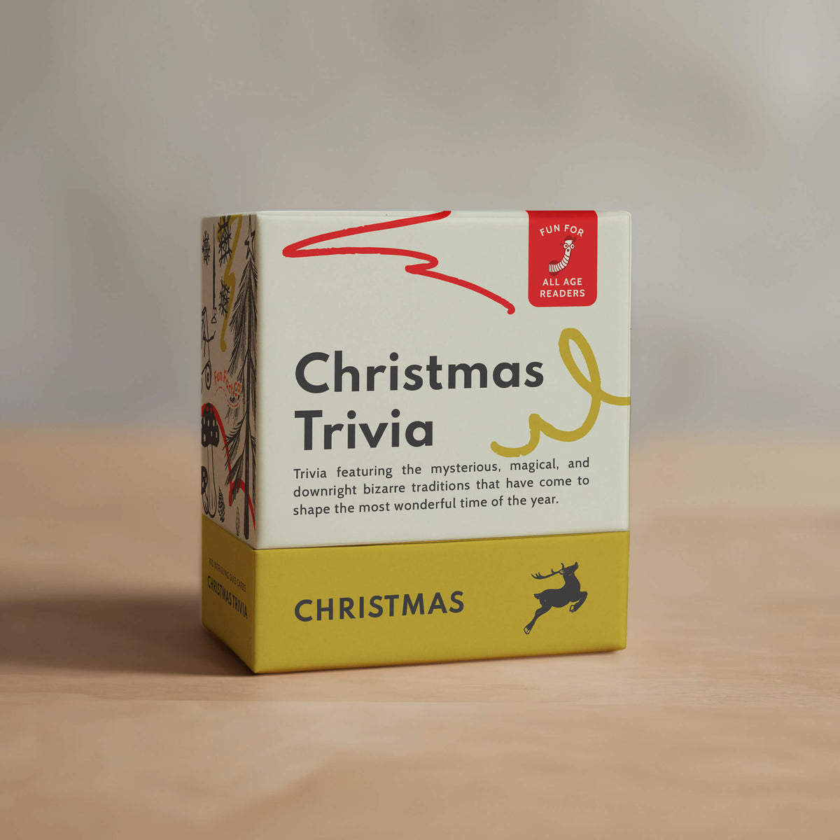 Christmas trivia card game box with 'Christmas Trivia' text and gold CHRISTMAS panel