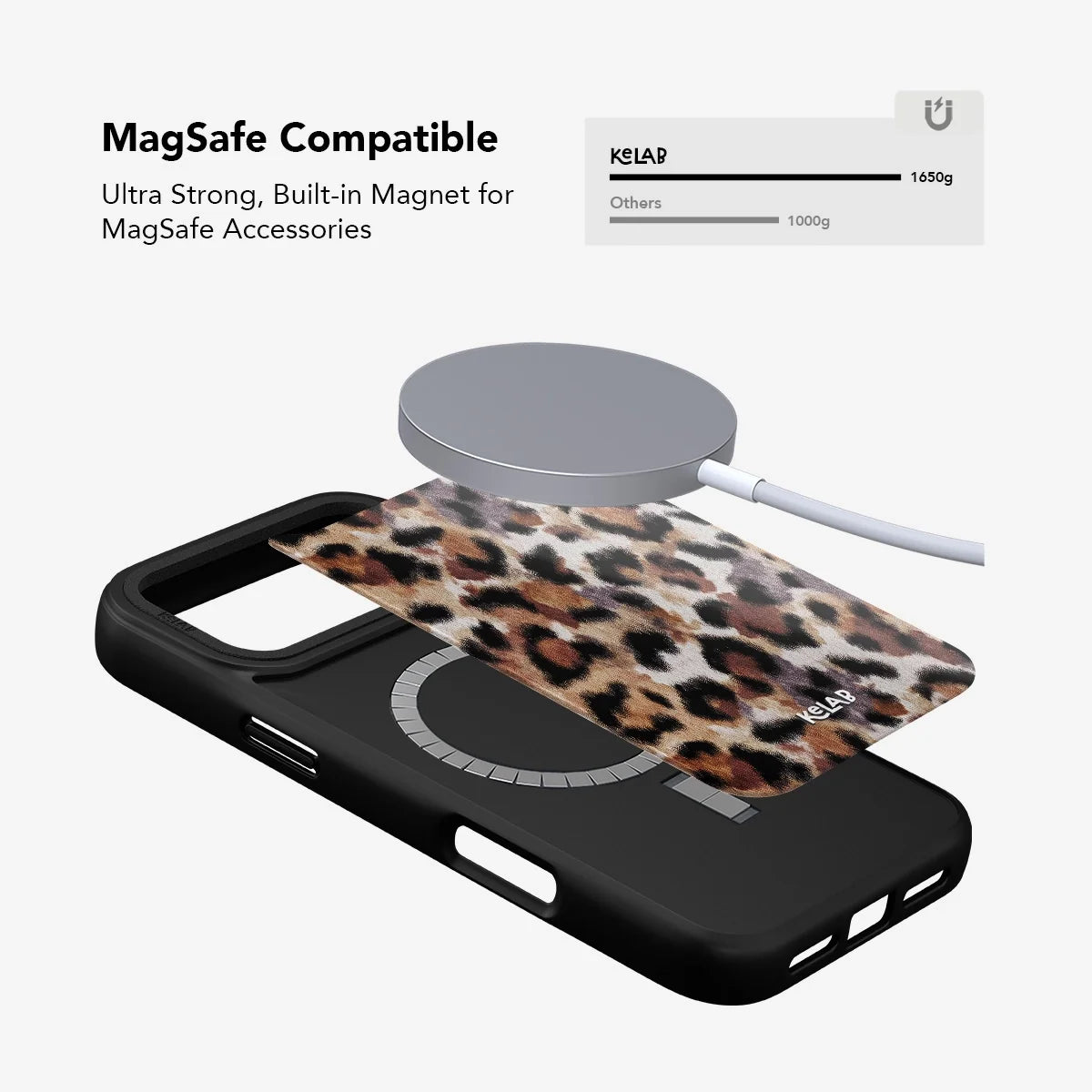 Sahara Plush cheetah-print MagSafe iPhone case with a removable patterned back panel