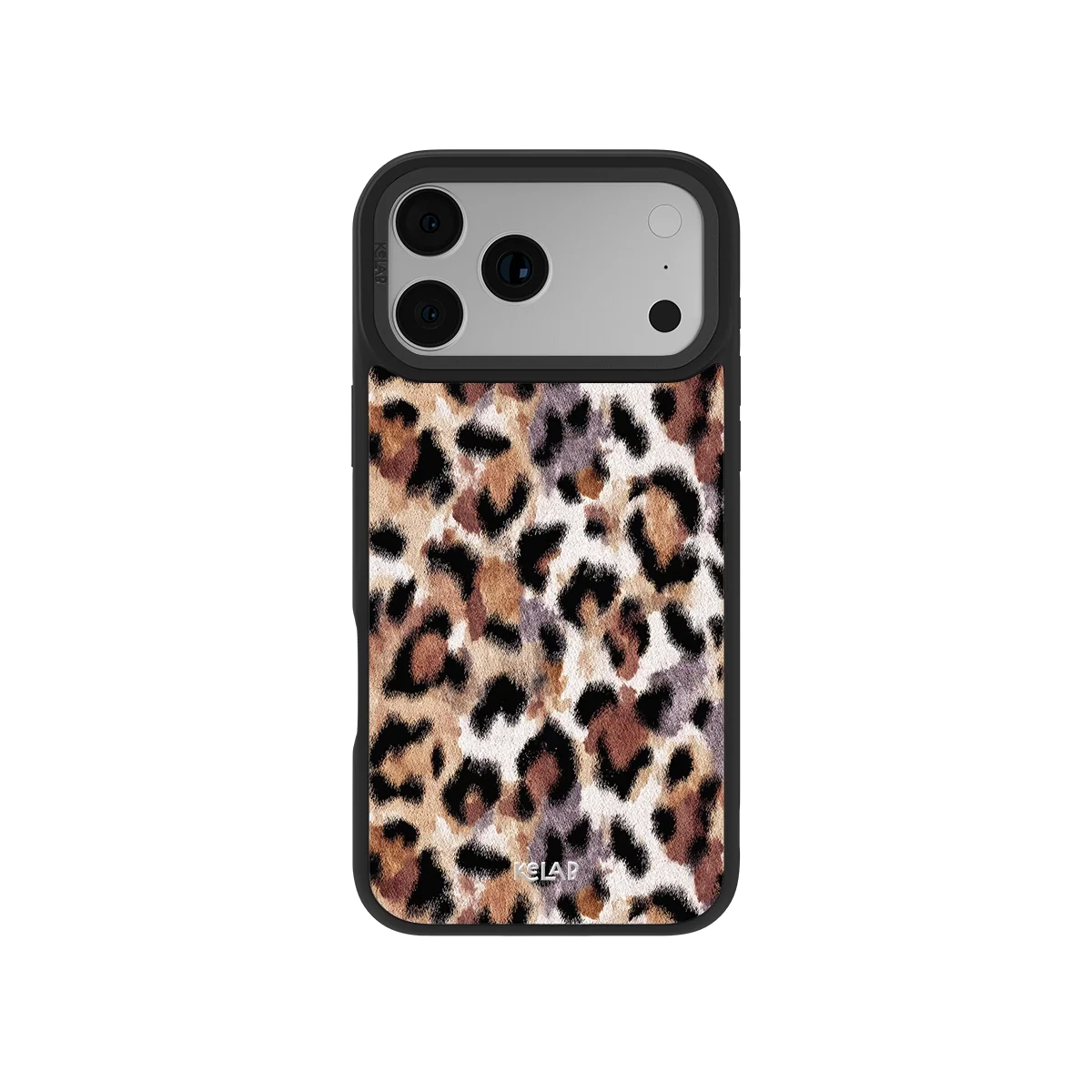 Sahara Plush cheetah-print iPhone case with a black protective rim