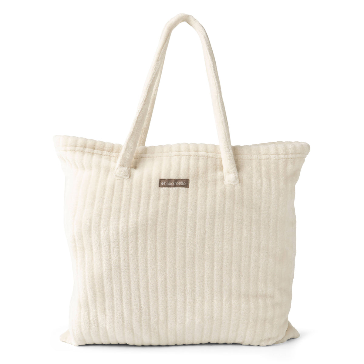 Hello Mello cream ribbed tote bag with long handles.