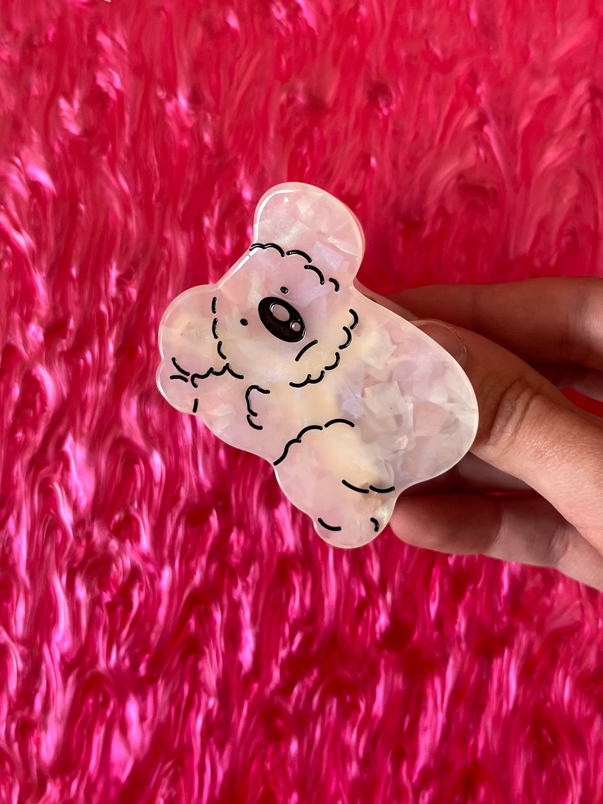 Pig face animal hair claw clip, clear pink body with cute cartoon details