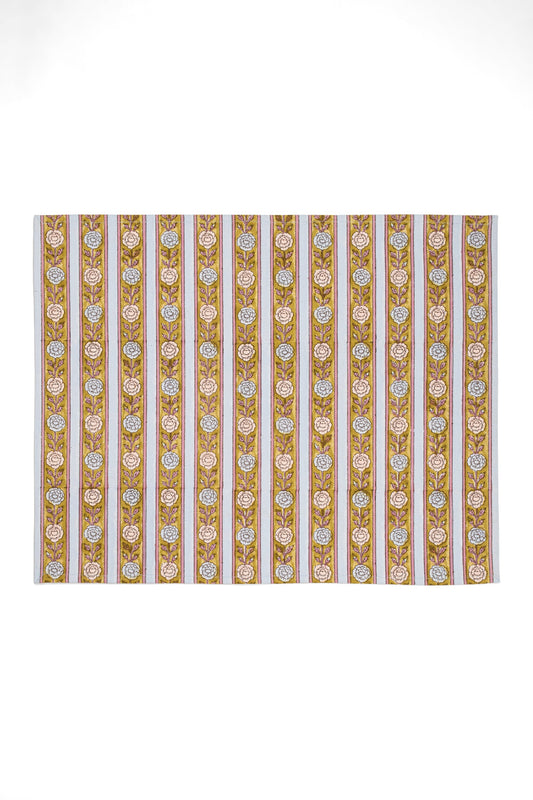 Blue floral striped placemat with repeating vertical floral pattern