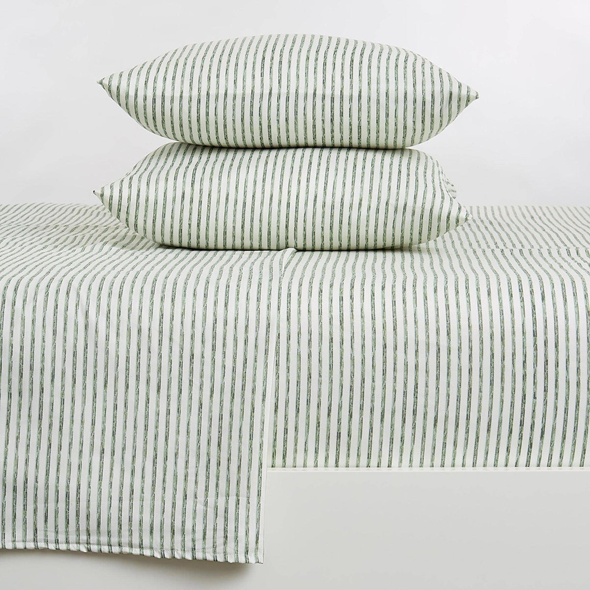 Striped microfiber sheet set with light green and white vertical stripes