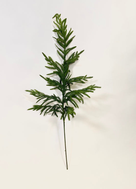Artificial Norfolk pine stem with dense green faux needles on a straight wire base