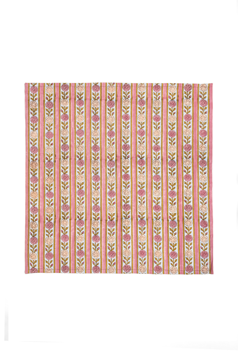 Single vintage floral stripe napkin with vertical pink, cream, and purple pattern
