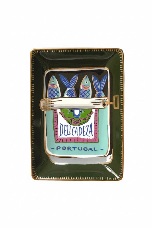 Porcelain dice dish, square with fish illustration and “Portugal” text