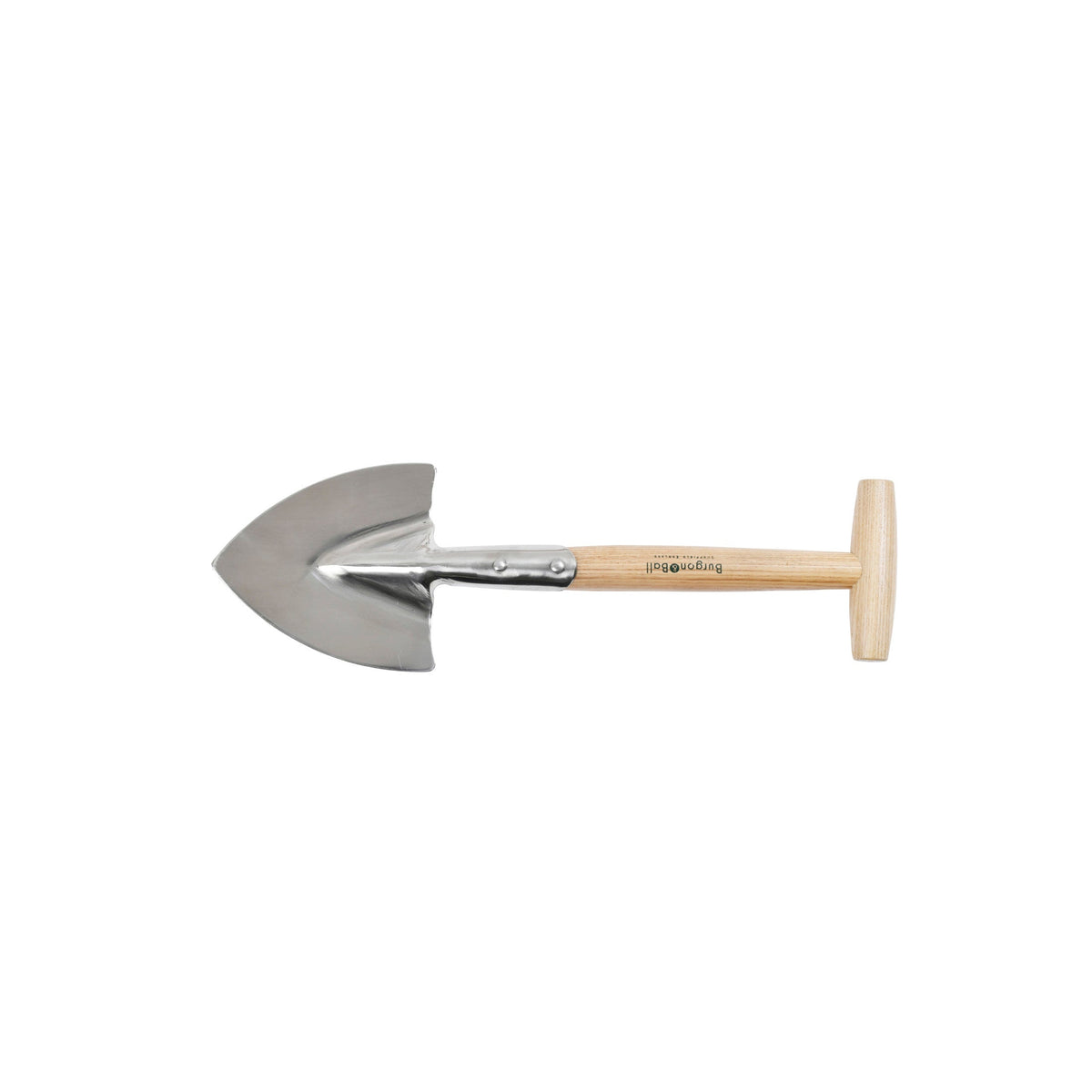 Stainless steel small spade shovel with wooden handle and heart-shaped blade