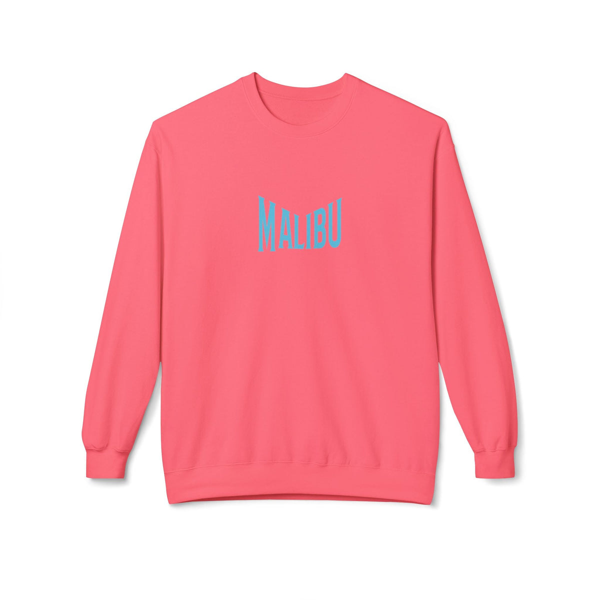 Fleece sweatshirt in pink with teal MALIBU graphic on front