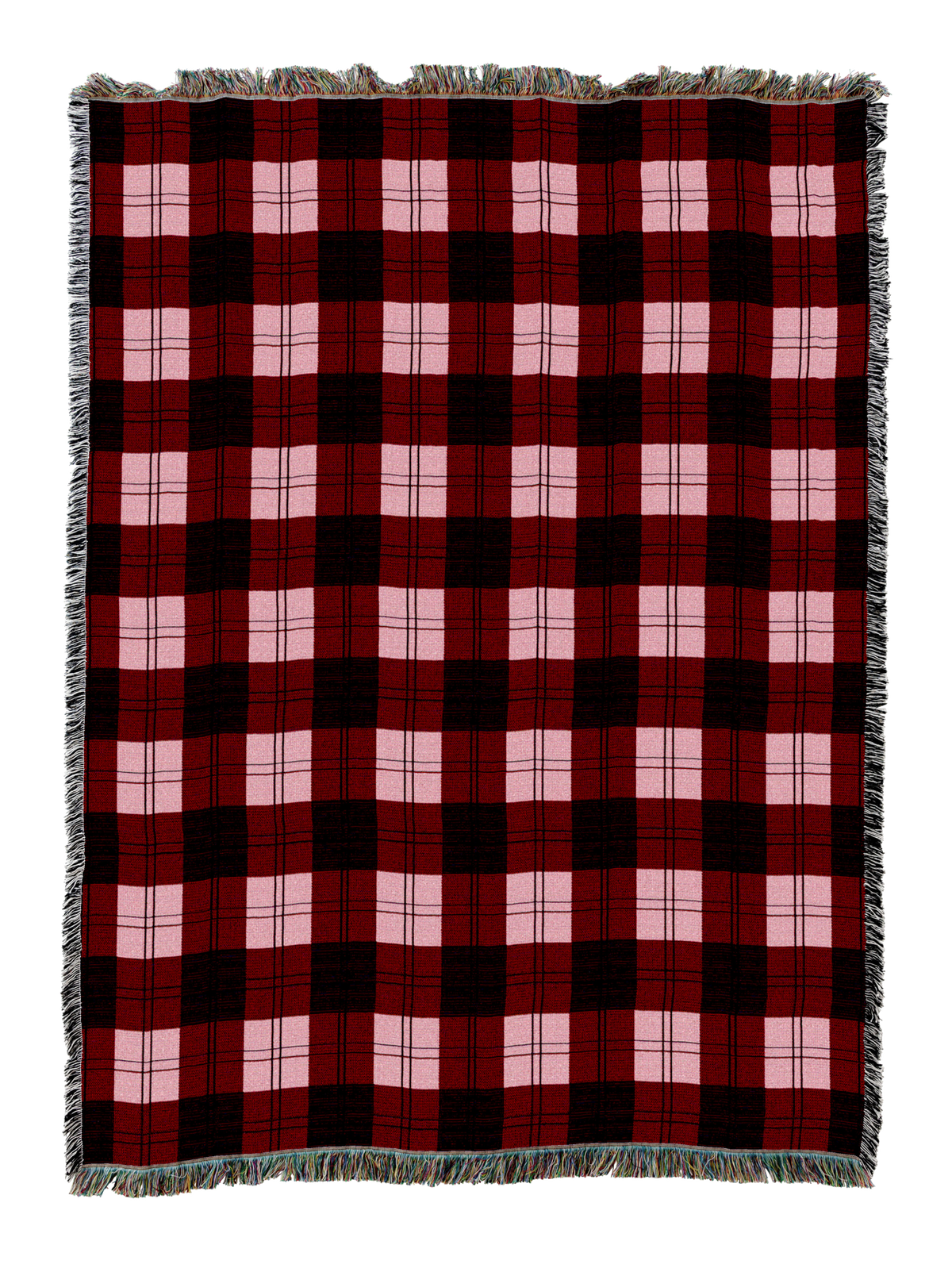 Watermelon plaid blanket with red, black, and white checkered squares