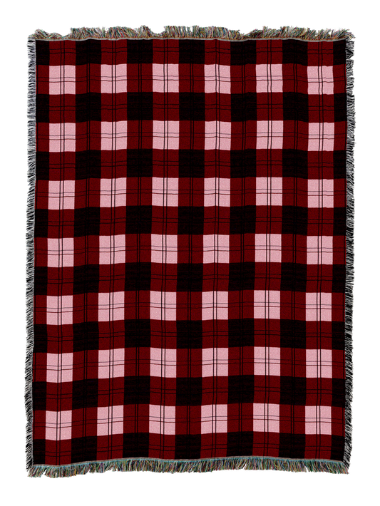 Watermelon plaid blanket with red, black, and white checkered squares