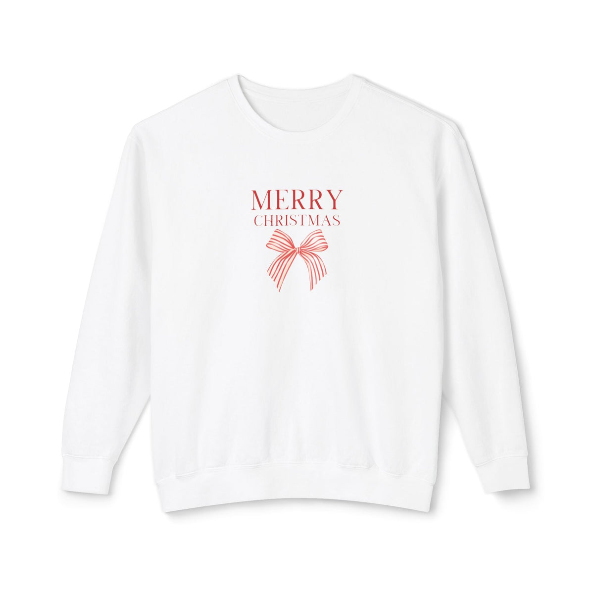 Ladies sweatshirt in white with 'Merry Christmas' bow graphic