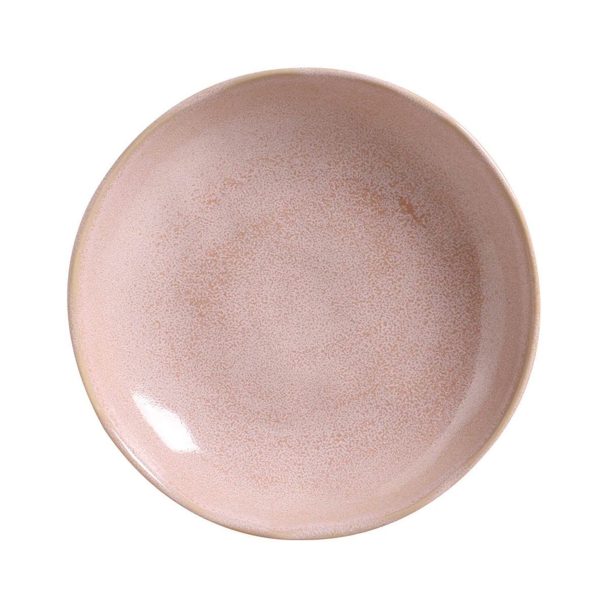 Pink ceramic pasta plate, glossy speckled glaze in round shape