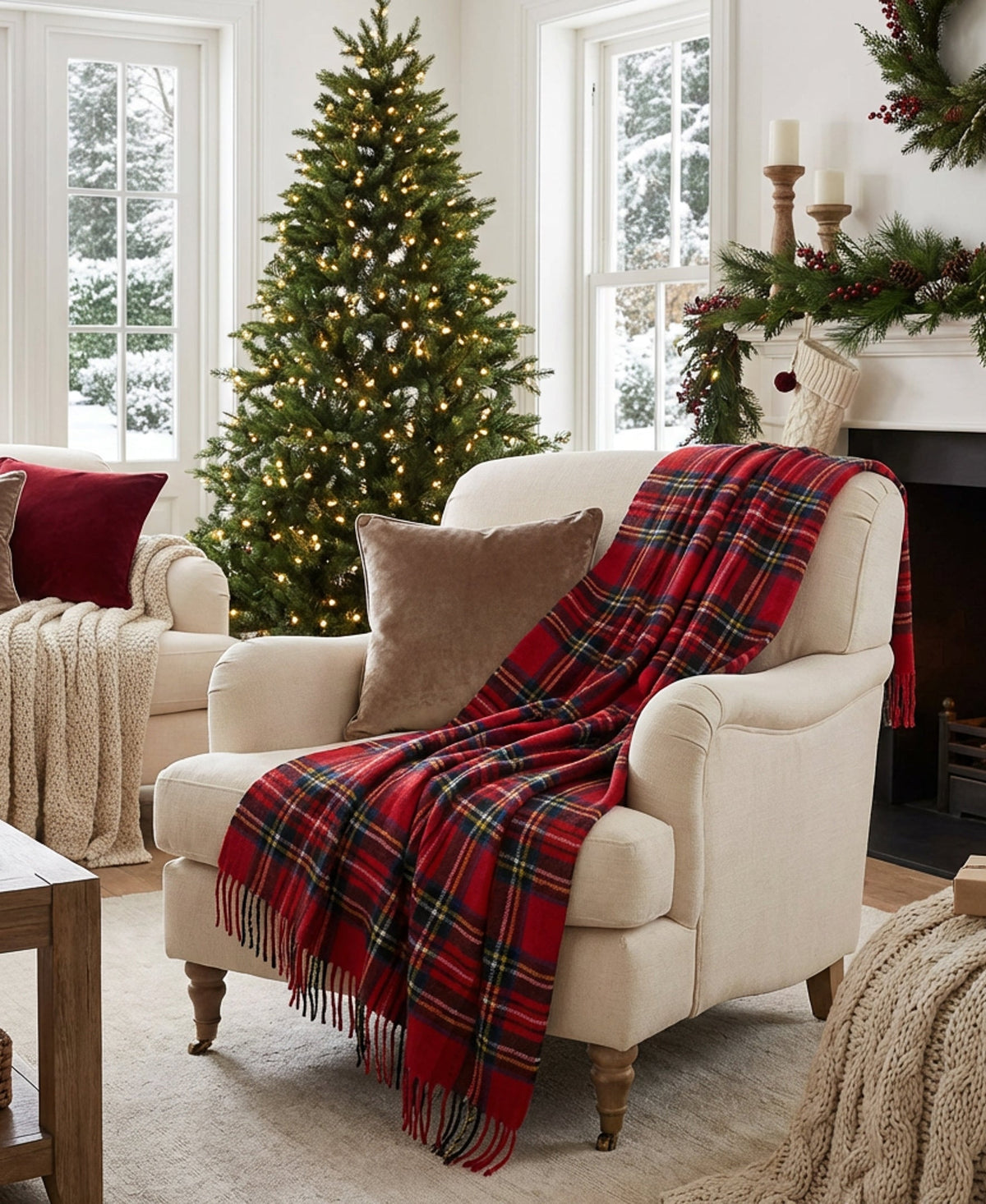Highland Tweeds Shetland Lambswool Throw - Royal Stewart