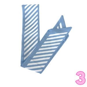 Women’s printed scarf in denim blue with diagonal stripe pattern and pointed ends