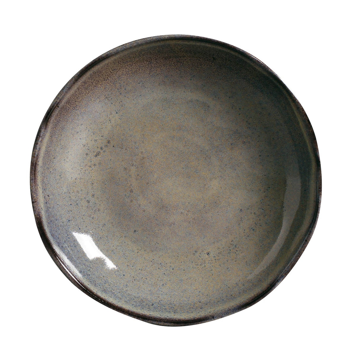Reactive glazed pasta plate, round, dark olive-gray speckled finish