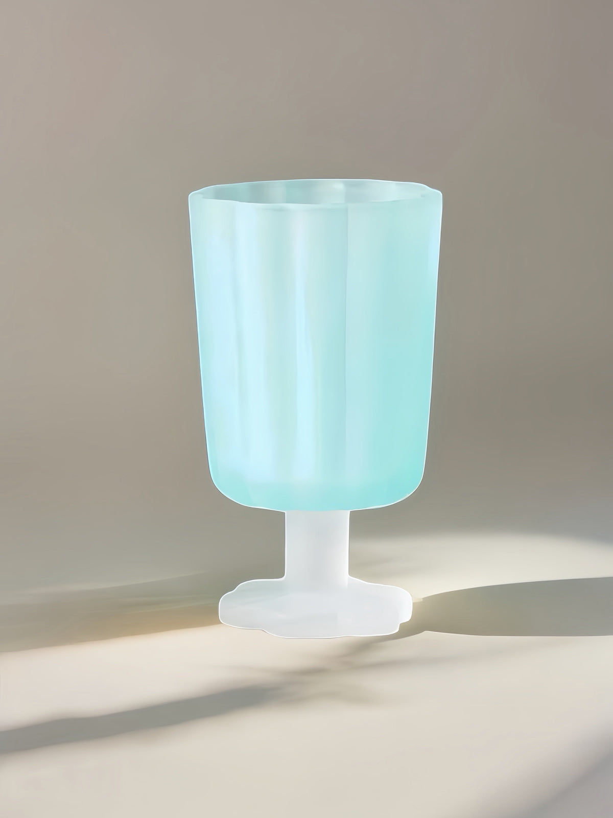 Light blue petal goblet with flared rim and white stem pedestal base
