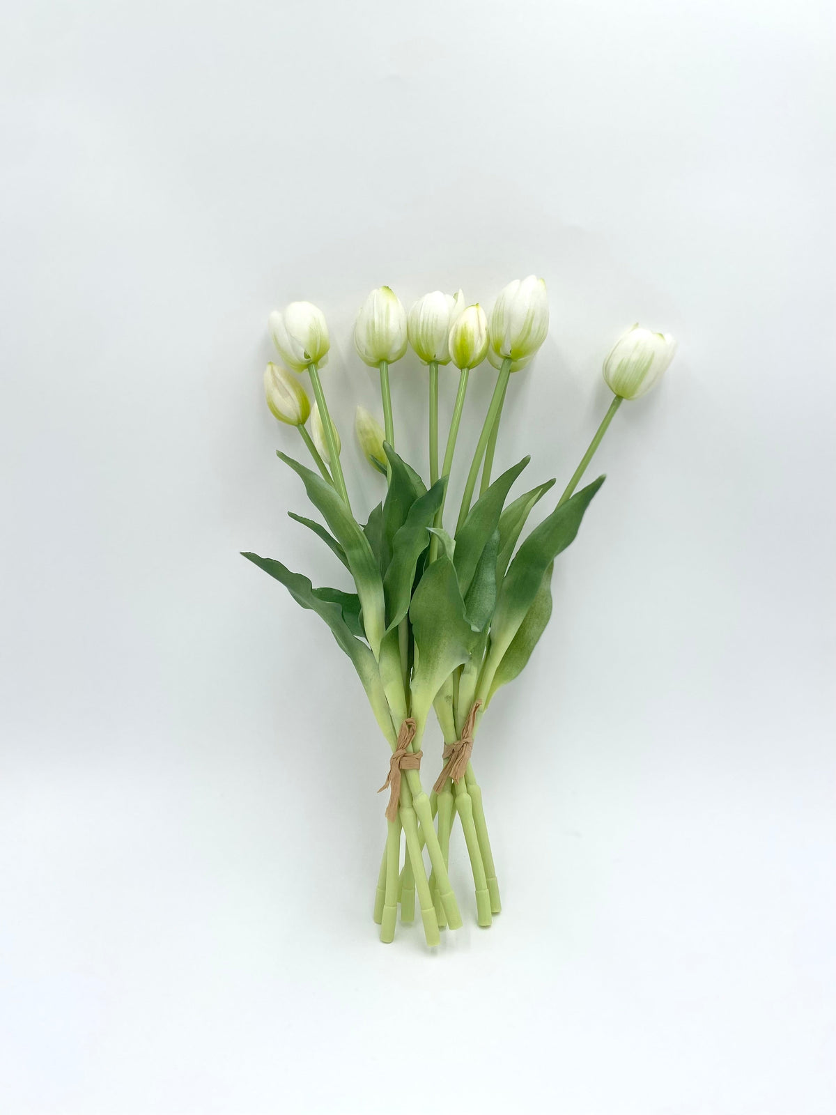 Artificial tulip stems bundle with white blossoms and green leaves, 10-pack