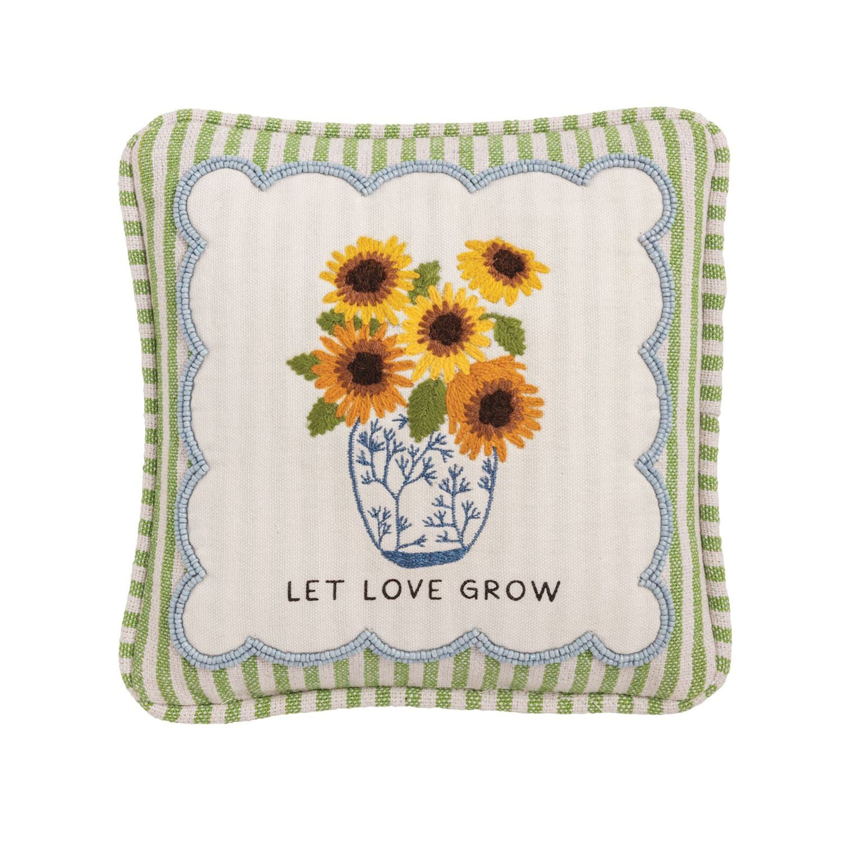 Embroidered mini accent pillow, sunflower bouquet embroidery, 'Let Love Grow'