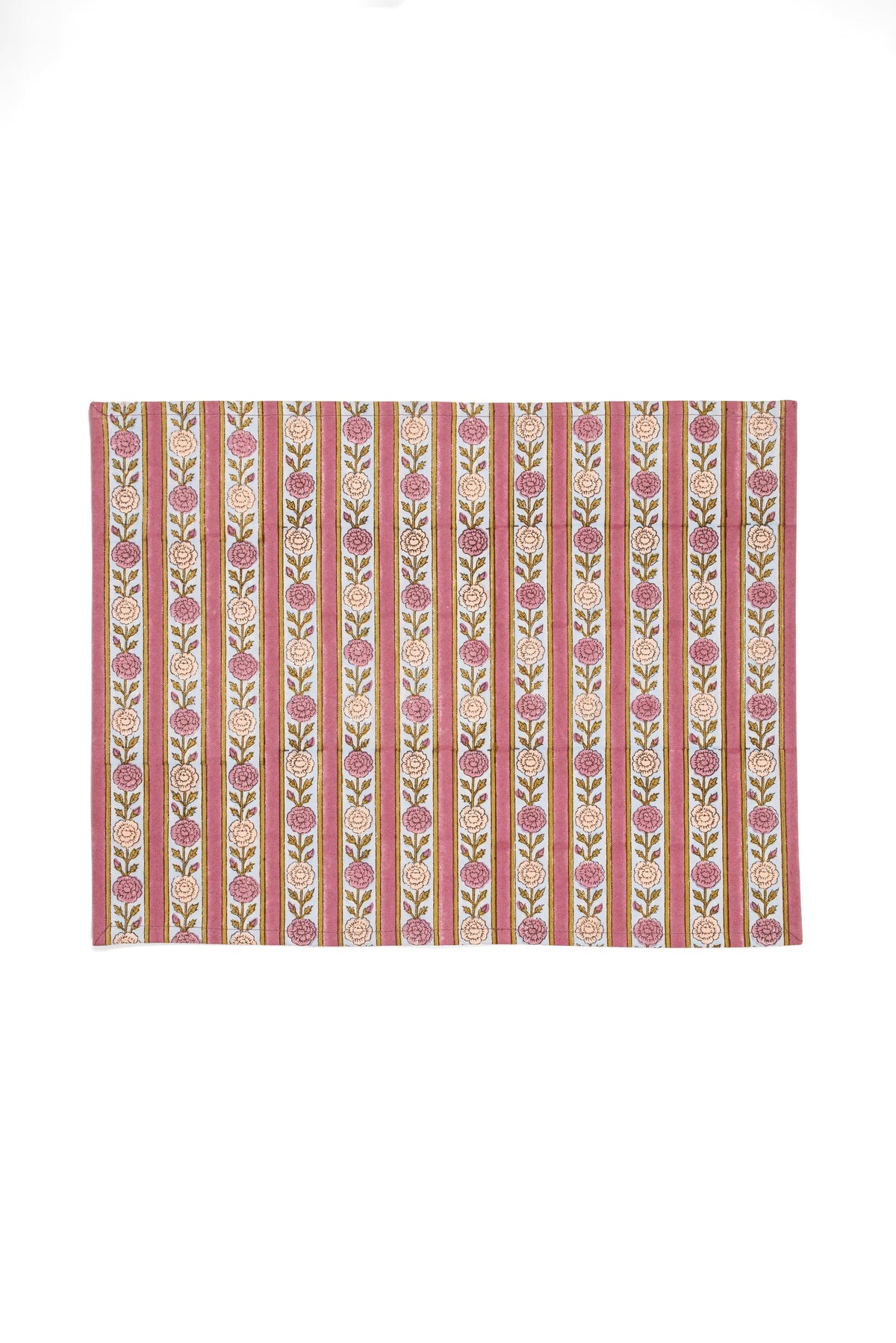 Pink floral striped placemat with repeating vertical pattern
