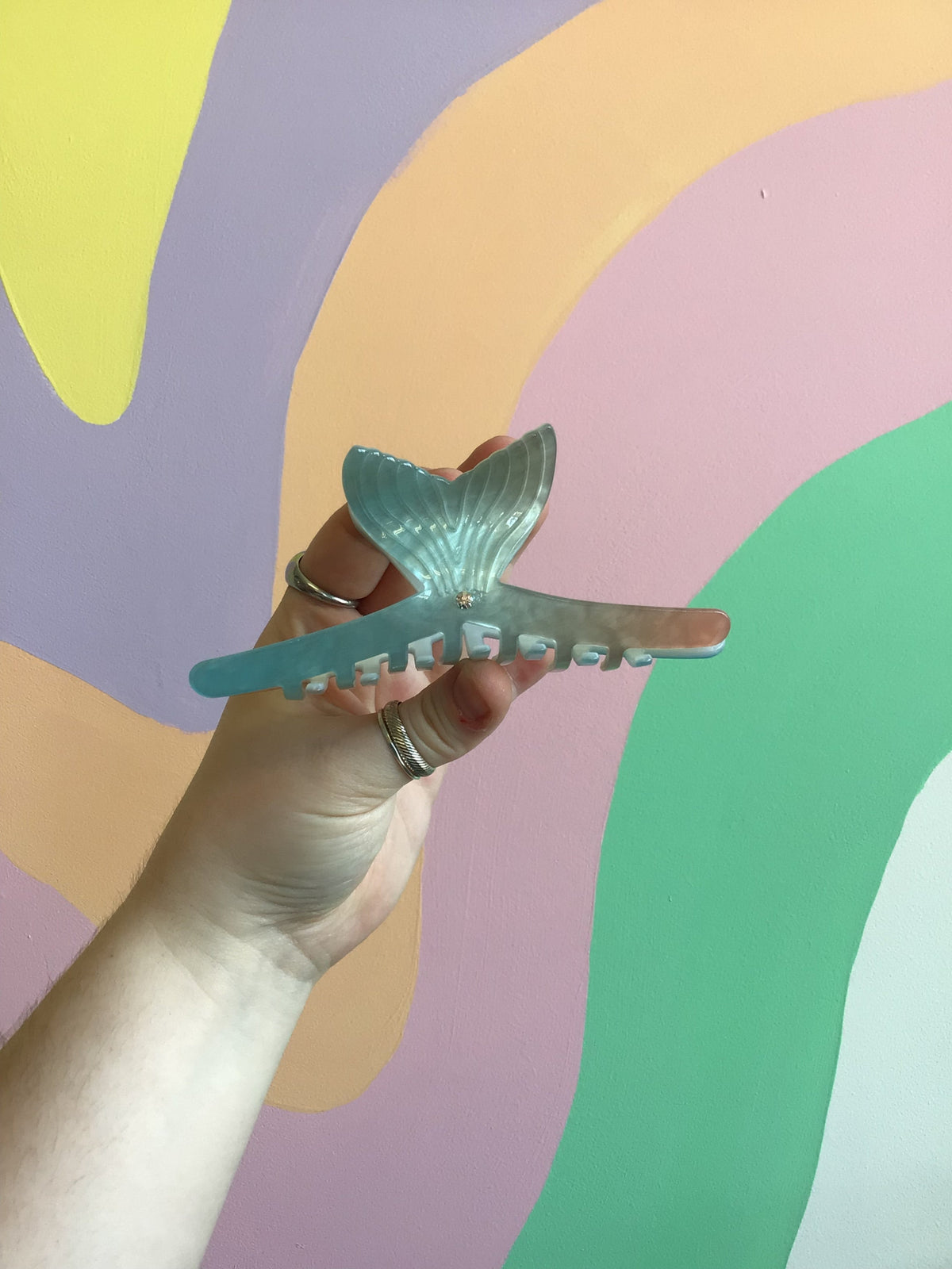 Turquoise mermaid tail hair claw with comb teeth for holding hair