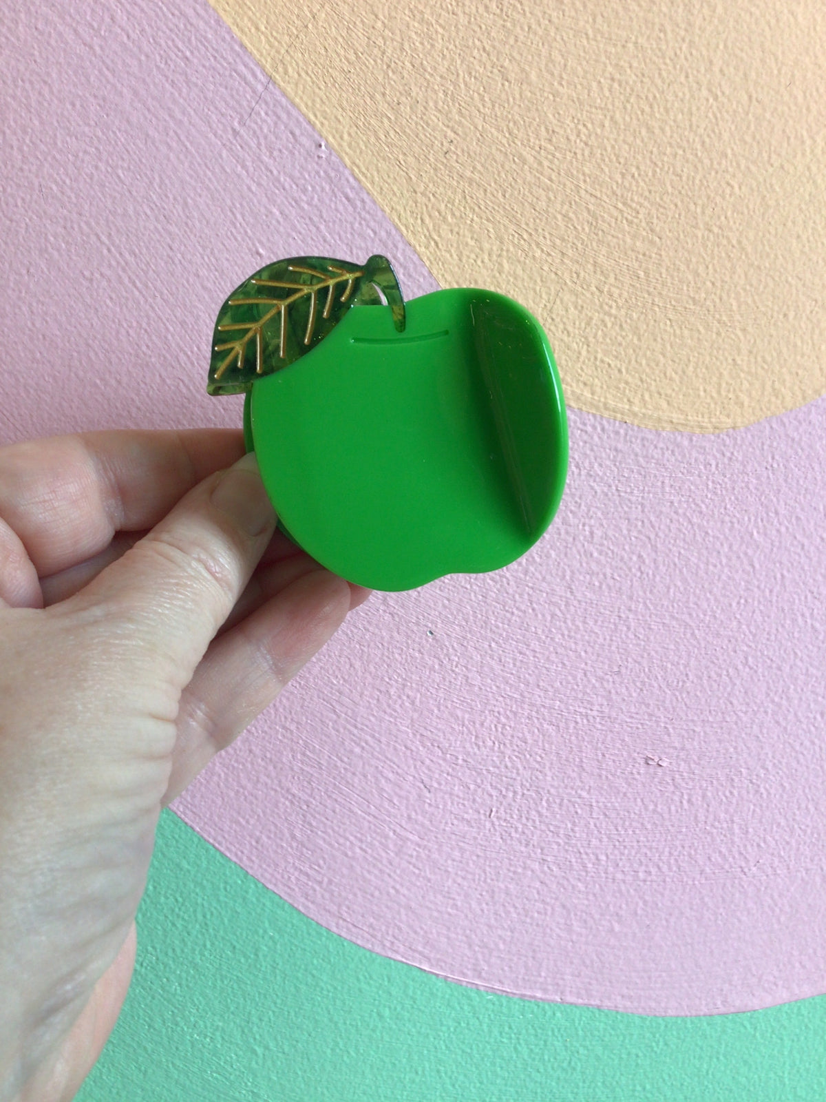 Green apple food hair claw with leaf and small stem