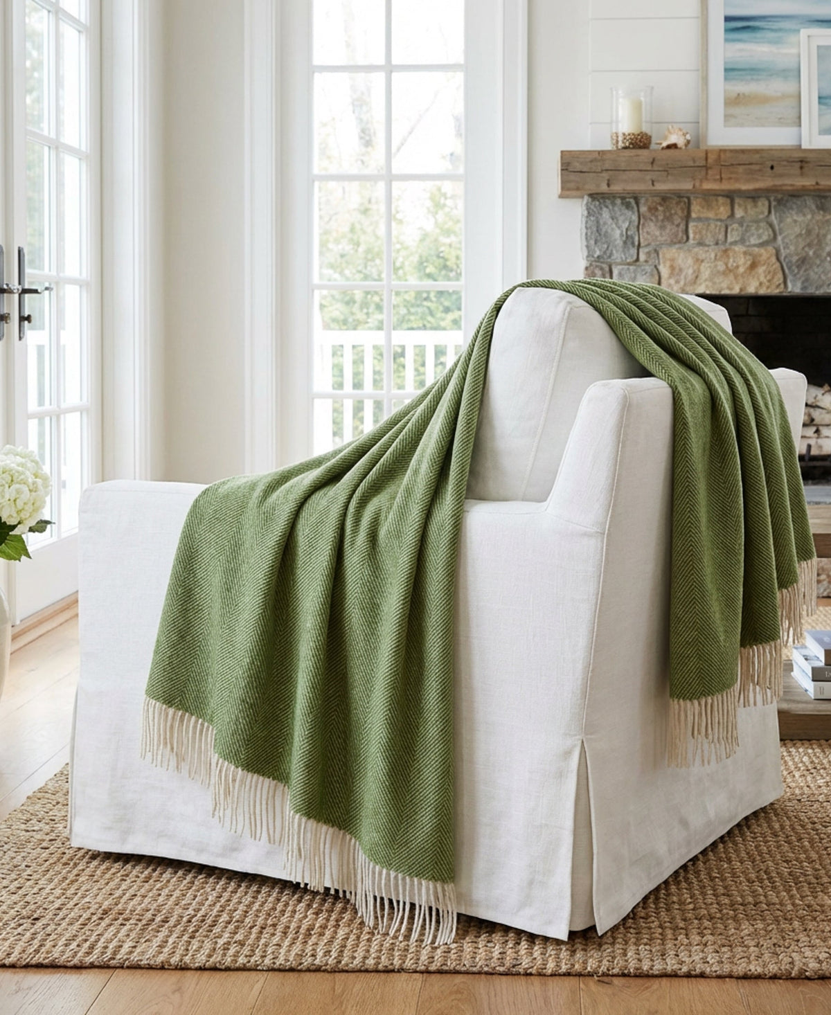 Southampton Home Shetland Lambswool Herringbone Throw – Evergreen