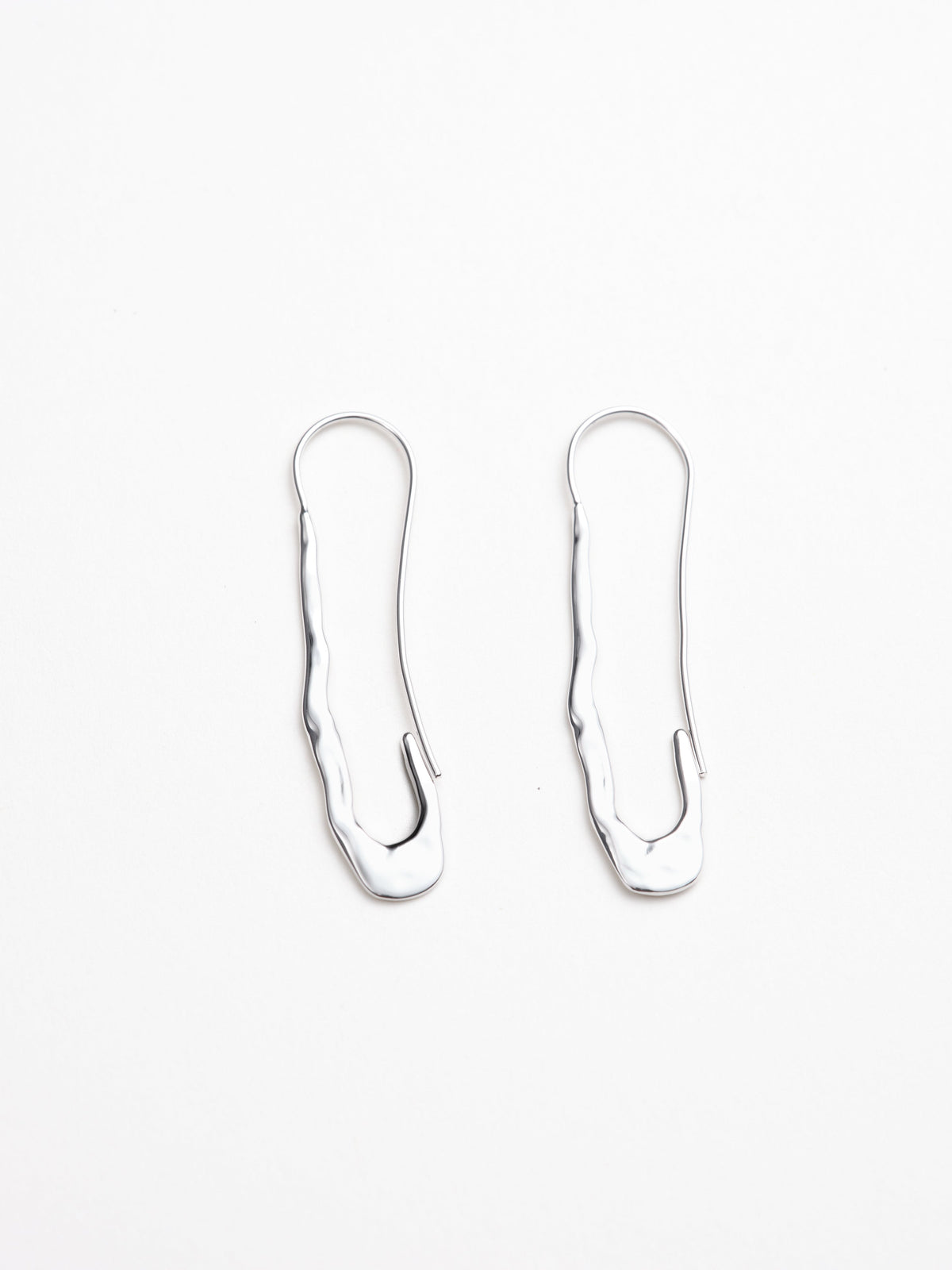 Large silver paperclip earrings, elongated wavy links with hook closures