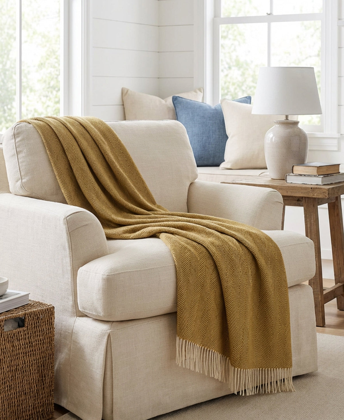 Southampton Home Shetland Lambswool Herringbone Throw – Gold