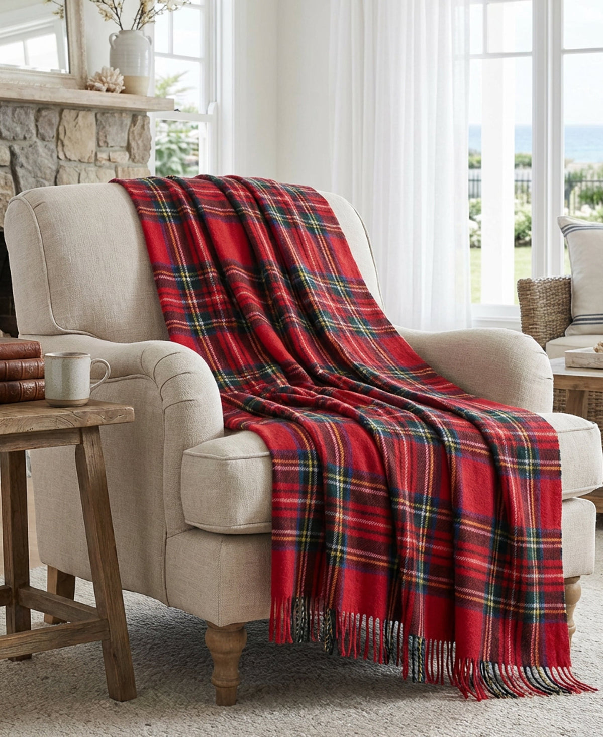 Highland Tweeds Shetland Lambswool Throw - Royal Stewart
